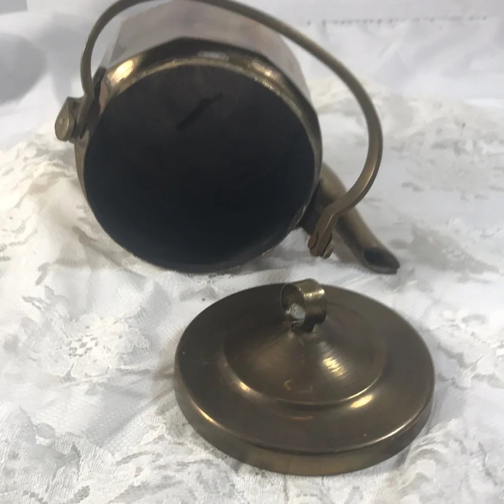 Vintage Brass Hand Crafted Teapot with Handle and Fitted Lid